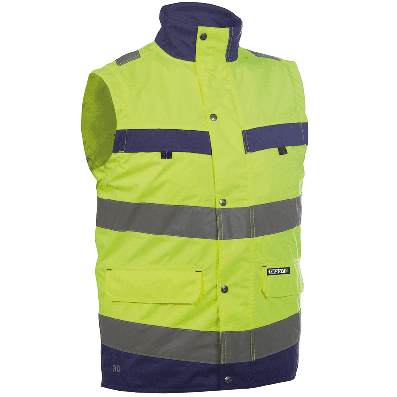 Colete de Alta Visibilidade Bilbao M +/- 200 g/m² Fluo Amarelo/Azul Marinho DASSY Colete de Alta Visibilidade Bilbao M +/- 200 g/m² Fluo Amarelo/Azul Marinho DASSY