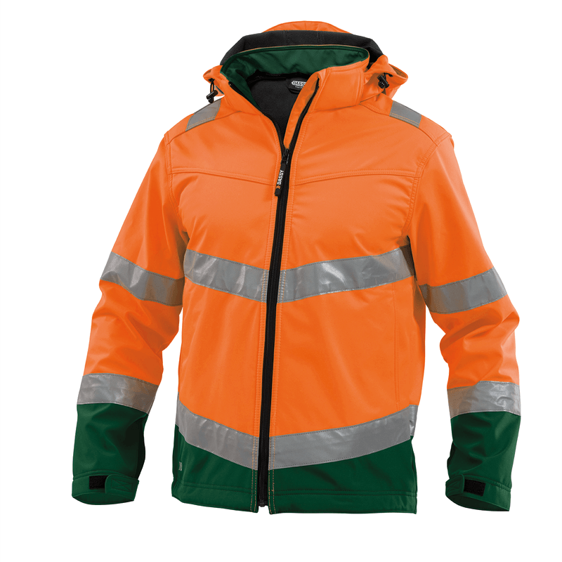 DASSY Malaga High Visibility Softshell Jacket 2XL +/- 280 g/m² Fluo Orange/Bottle Green DASSY Malaga High Visibility Softshell Jacket 2XL +/- 280 g/m² Fluo Orange/Bottle Green